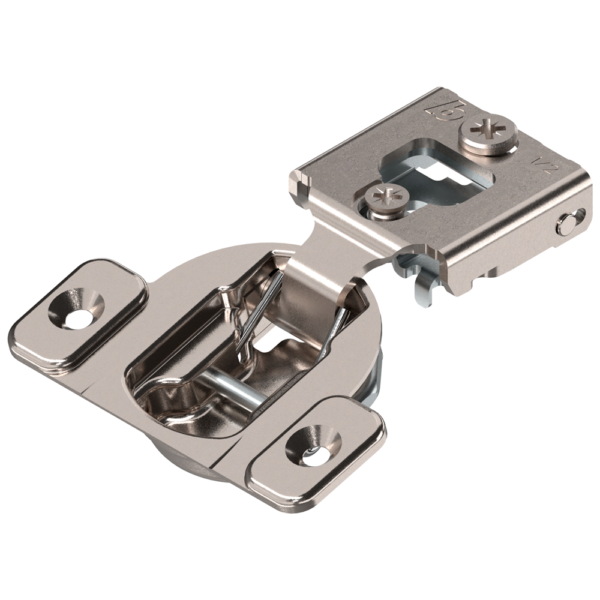 Compact 38N 105° Opening Wrap-Around Face Frame Hinge, 45mm Boring Pattern, Self-Closing, 1/2" Overlay, Screw-On