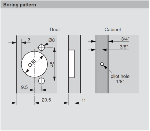 Compact 38N 105° Opening Wrap-Around Face Frame Hinge, 45mm Boring Pattern, Self-Closing, 1/2" Overlay, Screw-On - Image 2